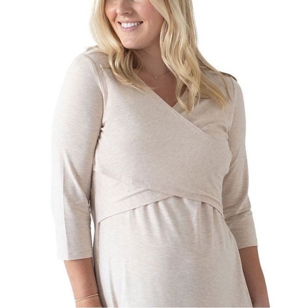 Kindred Bravely Oatmeal Heather Bamboo Crossover Shirt / Wrap Maternity Top